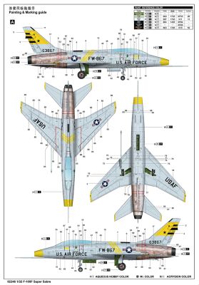 Сборная модель 1/32 Самолет F-100F Super Sabre Трумпетер 02246 детальное изображение Самолеты 1/32 Самолеты