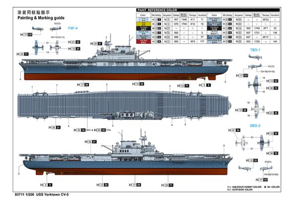 Збірна модель 1/200 Авіаносец USS Yorktown CV-5 Trumpeter 03711 детальное изображение Флот 1/200 Флот