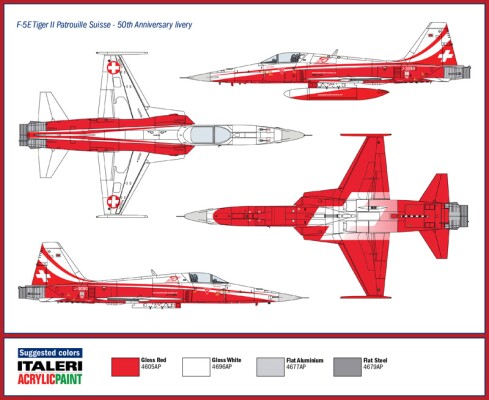 Збірна модель 1/72 ЛітакF-5E Tiger II Patrouille Suisse 50th Anniversary Italeri 1395 детальное изображение Самолеты 1/72 Самолеты