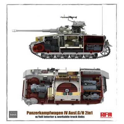 Збірна модель 1/35 Німецький середній танк Pz.Kpfw.IV Ausf.G/H з повним інтер’єром і робочими траками RFM RM-5055 детальное изображение Военная техника 