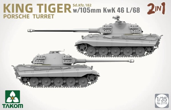 Scale model 1/35 German tank King Tiger Porsche with gun 105-mm KwK 46 L/68 Takom 2178 детальное изображение Бронетехника 1/35 Бронетехника