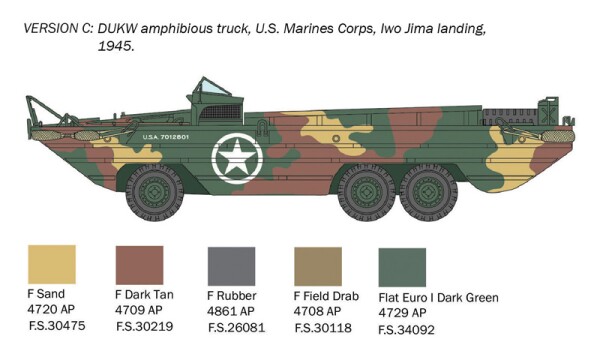 Збірна модель 1/72 Машина-амфібія DUKW 2 1/2 тонни вантажівка GMC плаваюча версія &quot;80-та річниця Дня Д&quot; Italeri 7022 детальное изображение Автомобили 1/72 Автомобили