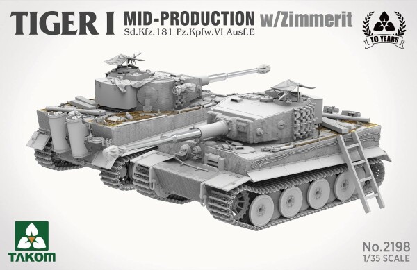 Збірна модель 1/35 Німецький танк Tiger I Sd.Kfz.181 Pz.Kpfw.VI Ausf.E (Mid) з циммеритом Takom 2198 детальное изображение Бронетехника 1/35 Бронетехника