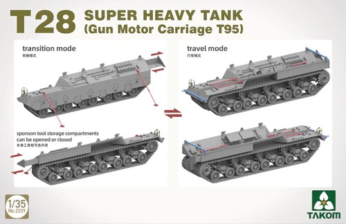 Сборная модель 1/35 Сверхтяжелый танк Т28 (самоходная артиллерийская установка Т95) Takom 2209 детальное изображение Бронетехника 1/35 Бронетехника