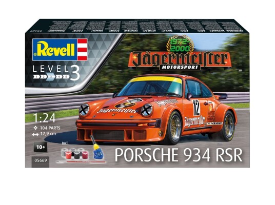 Збірна модель 1/24 Автомобіль Porsche 934 RSR Jägermeister Motor Sport 50th Anniversary Model Set Revell 05669 детальное изображение Автомобили 1/24 Автомобили