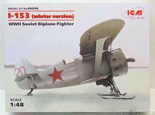 Scale model 1/48 Soviet I-153 biplane fighter (winter version) ICM 48096 детальное изображение Самолеты 1/48 Самолеты