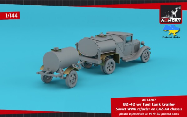 Збірна модель 1/144 Радянський паливозаправник БЗ-42 на шасі ГАЗ-АА з одноосьовим причепом-цистерною Armory Models Group 14207 детальное изображение Автомобили 1/144 Автомобили