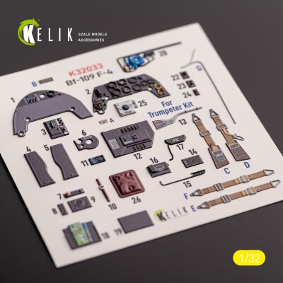 BF-109 F-4 3D декаль інтер'єр для комплекту Trumpeter 1/32 КЕЛИК K32033 детальное изображение 3D Декали Афтермаркет