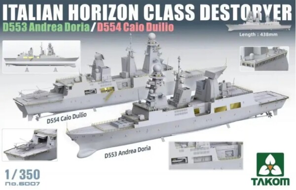 Збірна модель 1/350 Італійський есмінець класу Horizon (D553 Andrea Doria / D554 Caio Duilio) Takom 6007 детальное изображение Флот 1/350 Флот