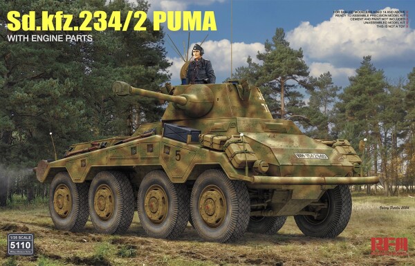 Збірна модель 1/35 Бронеавтомобіль Sd.Kfz 234/2 Puma з деталями двигуна RFM RM-5110 детальное изображение Автомобили 1/35 Автомобили