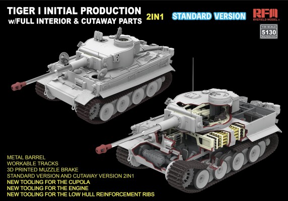 Збірна модель 1/35 Танк Tiger I, початковий випуск, початок 1943, стандартна версія з повним інтер'єром RFM RM-5130 детальное изображение Бронетехника 1/35 Бронетехника