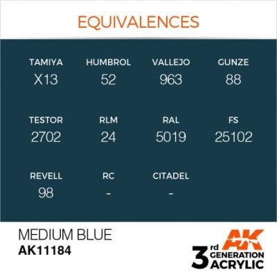 Акриловая краска MEDIUM BLUE STANDARD - УМЕРЕННЫЙ СИНИЙ / INK АК-интерактив AK11184 детальное изображение General Color AK 3rd Generation