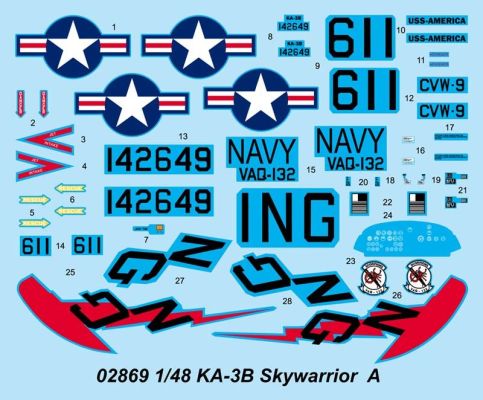 Сборная модель 1/48 Стратегический бомбардировщик KA-3B Skywarrior Трумпетер 02869 детальное изображение Самолеты 1/48 Самолеты