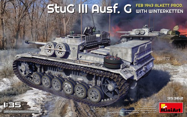 Збірна модель 1/35 Німецька САУ Stug ІІІ Ausf.G Лютий. 1943 р. ALKETT PROD. із зимовими ланцюгами Miniart 35362 детальное изображение Бронетехника 1/35 Бронетехника