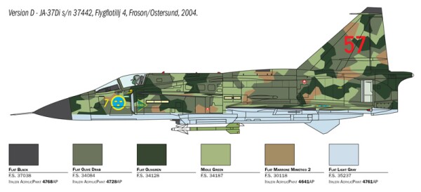 Збірна модель 1/48 Літак Saab JA 37/AJ 37 Viggen Italeri 2785 детальное изображение Самолеты 1/48 Самолеты