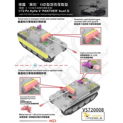Збірна модель 1/72 Танк Pz.Kpfw.V Пантера Ausf.G (з інфрачервоним прожектором та прицілом F.G.1250) Vespid Models VS720008 детальное изображение Бронетехника 1/72 Бронетехника