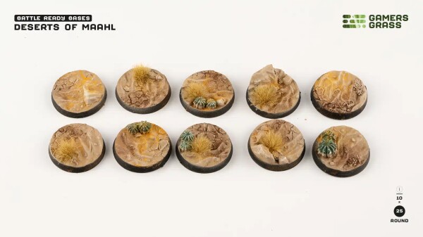 Підставка для фігур Deserts of Maahl - Round 25 мм 10 шт Gamers Grass GGB-DR25 детальное изображение Разное Инструменты