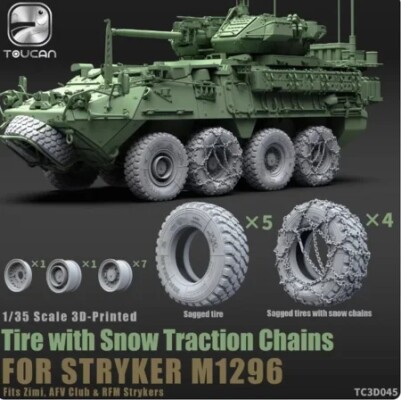 Збірна модель 1/35 3D-друковані шини з ланцюгами протиковзання для STRYKER M1296 Zimi TC3D045 детальное изображение Колёса Афтермаркет