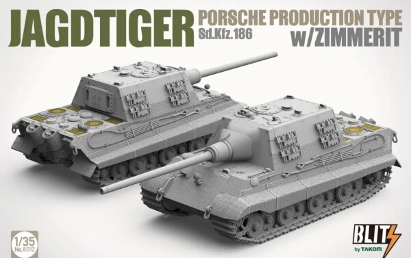 Збірна модель 1/35 САУ Jagdtiger Sd.Kfz. 186 (Porsche production type) з циммеритом Takom 8012 детальное изображение Бронетехника 1/35 Бронетехника