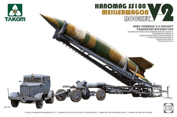 Scale model 1/72 German V-2 rocket transporter Meillerwagen+Hanomag SS100 Takom 5001 детальное изображение Бронетехника 1/72 Бронетехника