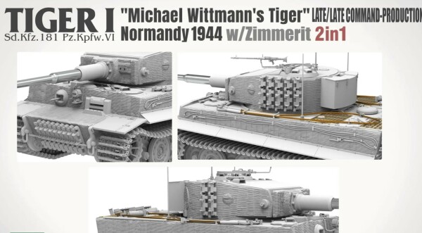 Scale model 1/35 Tank Tiger I &quot;Michael Wittmann Tiger&quot; Normandy operation LATE/LATE COMMAND-PRODUCTION w/Zimmerit (2 in 1) Takom 2201 детальное изображение Бронетехника 1/35 Бронетехника