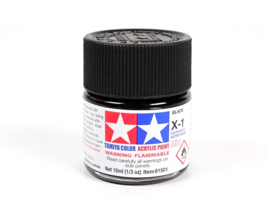 Alcohol-based acrylic paint Black 10ml Tamiya X-1 детальное изображение Акриловые краски Краски