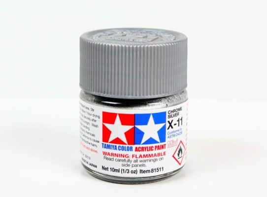 Alcohol-based acrylic paint Silver Chrome Metallic 10ml Tamiya X-11 детальное изображение Акриловые краски Краски