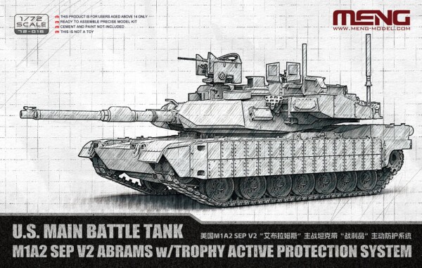 Збірна модель 1/72 Основний бойовий танк США M1A2 SEP v2 Абрамс із системою активного захисту Trophy Meng 72-016 детальное изображение Бронетехника 1/72 Бронетехника