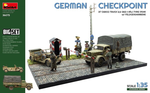 Збірна модель 1/35 Німецький контрольно-пропускний пункт. Вантажний автомобіль 3T 3,6-36S та Kfz.1 Type 170VK з польовою жандармерією MiniArt 36075 детальное изображение Бронетехника 1/35 Бронетехника
