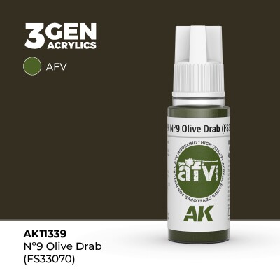 Акрилова фарба Nº9 OLIVE DRAB / Оливковий тьмяний – AFV (FS33070) АК-interactive AK11339 детальное изображение AFV Series AK 3rd Generation
