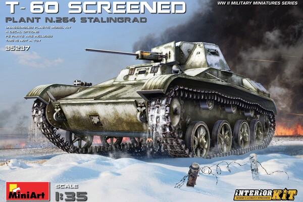 Сборная модель 1/35 Советский легкий танк Т-60 экранированный (завод 264 Сталинград) с интерьером детальное изображение Бронетехника 1/35 Бронетехника