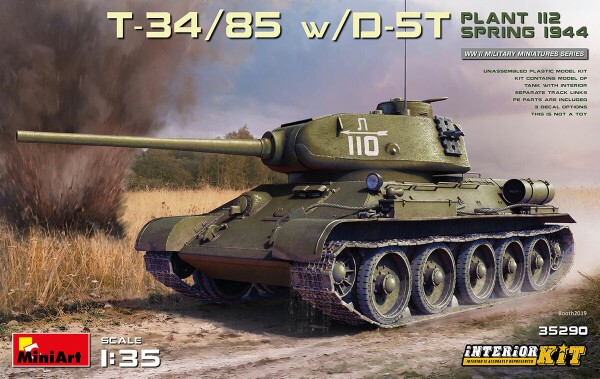 Сборная модель 1/35 ТанкT-34/85 с Д-5Т завод 112 весна 1944 г. Миниарт 35290 детальное изображение Бронетехника 1/35 Бронетехника