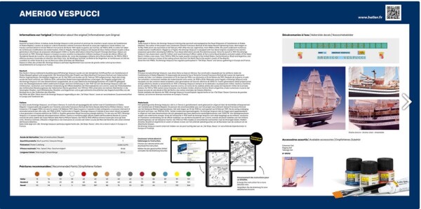 Збірна модель 1/150 Італійське парусне судно Amerigo Vespucci - Стартовий набір Heller 58807 детальное изображение Парусники Флот