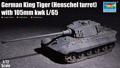 Збірна модель 1/72 німецький танк King Tiger (Henschel turret) гармата105 Kwk L/65 Трумпетер 07160 детальное изображение Бронетехника 1/72 Бронетехника