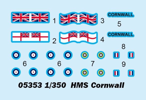 Сборная модель 1/350 Тяжёлый крейсер HMS Cornwall TR05353 детальное изображение Флот 1/350 Флот