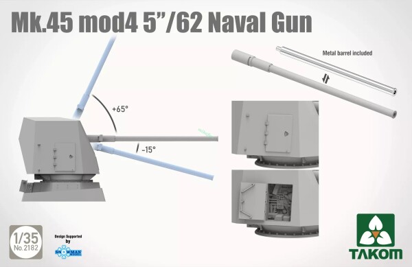 Сборная модель 1/35 Морское орудие Mk.45 mod 45/62 Takom 2182 детальное изображение Флот 1/35 Флот