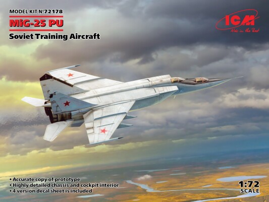 Scale model 1/72 MiG-25PU Soviet training aircraft ICM 72178 детальное изображение Самолеты 1/72 Самолеты