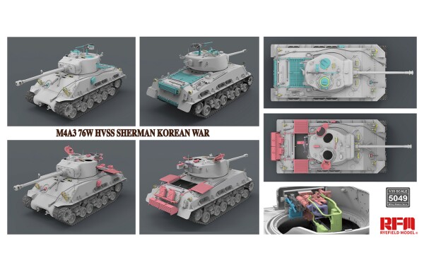 Збірна модель 1/35 Танк M4A3 76W HVSS Sherman (Корейська війна) Rye Field Model RM-5049 детальное изображение Бронетехника 1/35 Бронетехника