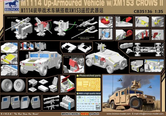 Збірна модель 1/35 броньований автомобіль HMMWV M1114 Up-Armored w/XM153 CROWS II Bronco 35136 детальное изображение Автомобили 1/35 Автомобили