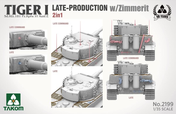 Збірна модель 1/35 Німецький танк Tiger I Sd.Kfz.181 Pz.Kpfw.VI Ausf.E (Late / Late Command) 2 в 1 з циммеритом Takom 2199 детальное изображение Бронетехника 1/35 Бронетехника