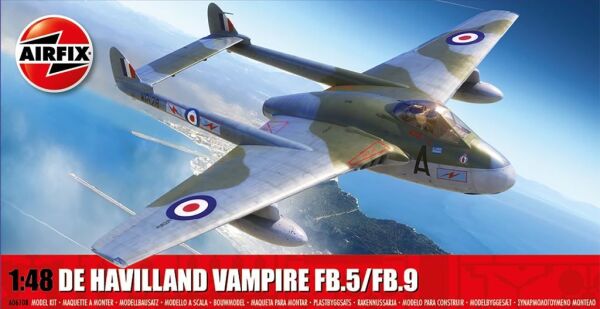 Сборная модель 1/48 реактивный истребитель de Havilland Vampire FB.5/FB.9 Аирфикс A06108 детальное изображение Самолеты 1/48 Самолеты