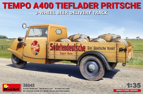 Scale model 1/35 Three-wheeled truck Tempo A400 Tieflader Pritsche MiniArt 38045 детальное изображение Автомобили 1/35 Автомобили