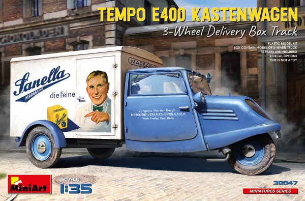 Scale model 1/35 Three-wheeled truck Tempo E400 Kastenwagen MiniArt 38047 детальное изображение Автомобили 1/35 Автомобили