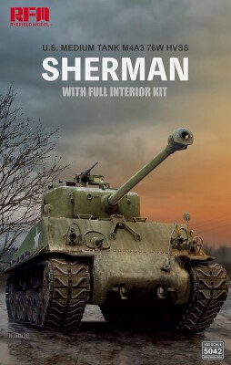 Збірна модель 1/35 Американський середній танк M4A3 76W HVSS Sherman з повним інтер’єром і робочими траками RFM RM-5042 детальное изображение Военная техника 