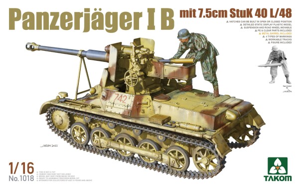 Збірна модель 1/16 Німецька САУ Panzerjager IB mit 7.5cm StuK 40 L/48 Takom 1018 детальное изображение Бронетехника 1/16 Бронетехника