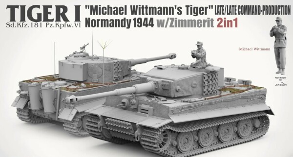 Scale model 1/35 Tank Tiger I &quot;Michael Wittmann Tiger&quot; Normandy operation LATE/LATE COMMAND-PRODUCTION w/Zimmerit (2 in 1) Takom 2201 детальное изображение Бронетехника 1/35 Бронетехника