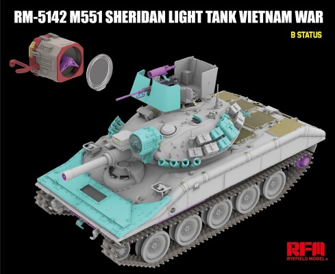 Збірна модель 1/35 Легкий танк М551 Sheridan (В'єтнамська війна) Rye Field Model RFM 5142 детальное изображение Бронетехника 1/35 Бронетехника