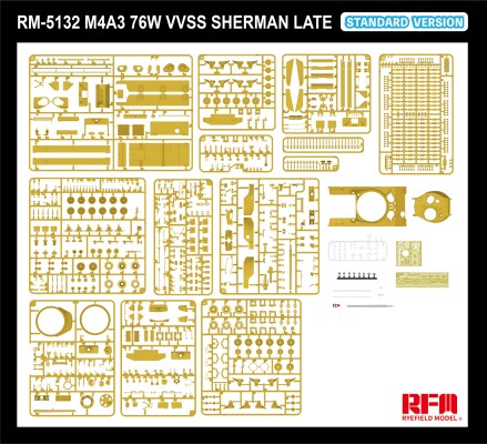 Збірна модель 1/35 Американський танк M4A3 76W VVSS Sherman Late Standard Version RFM RM-5132 детальное изображение Военная техника 