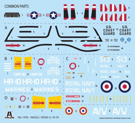 Збірна модель 1/72 Вертоліт HO4S-3 / HAS.7 / H-19 Italeri 1476 детальное изображение Вертолеты 1/72 Вертолеты