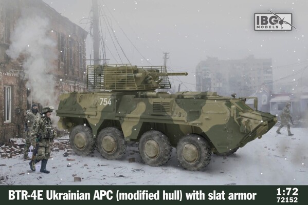 Сборная модель 1/72 Украинский бронетранспортёр БТР-4Е (Модифицированный корпус) с решетчатой броней детальное изображение Бронетехника 1/72 Бронетехника